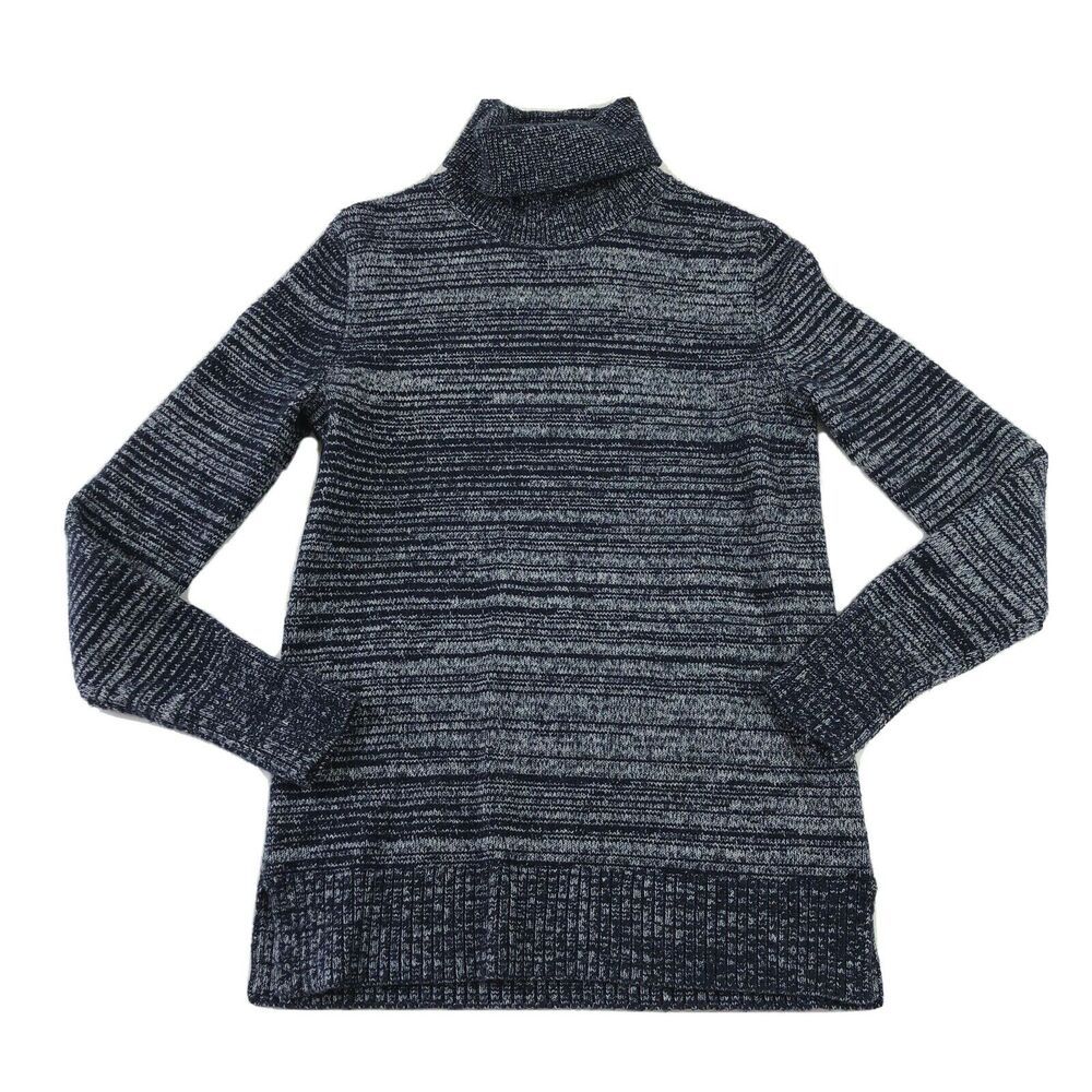 J. Crew Womens XS Sweater Knit Pullover Wool Space Dye Blue Casual Turtleneck
